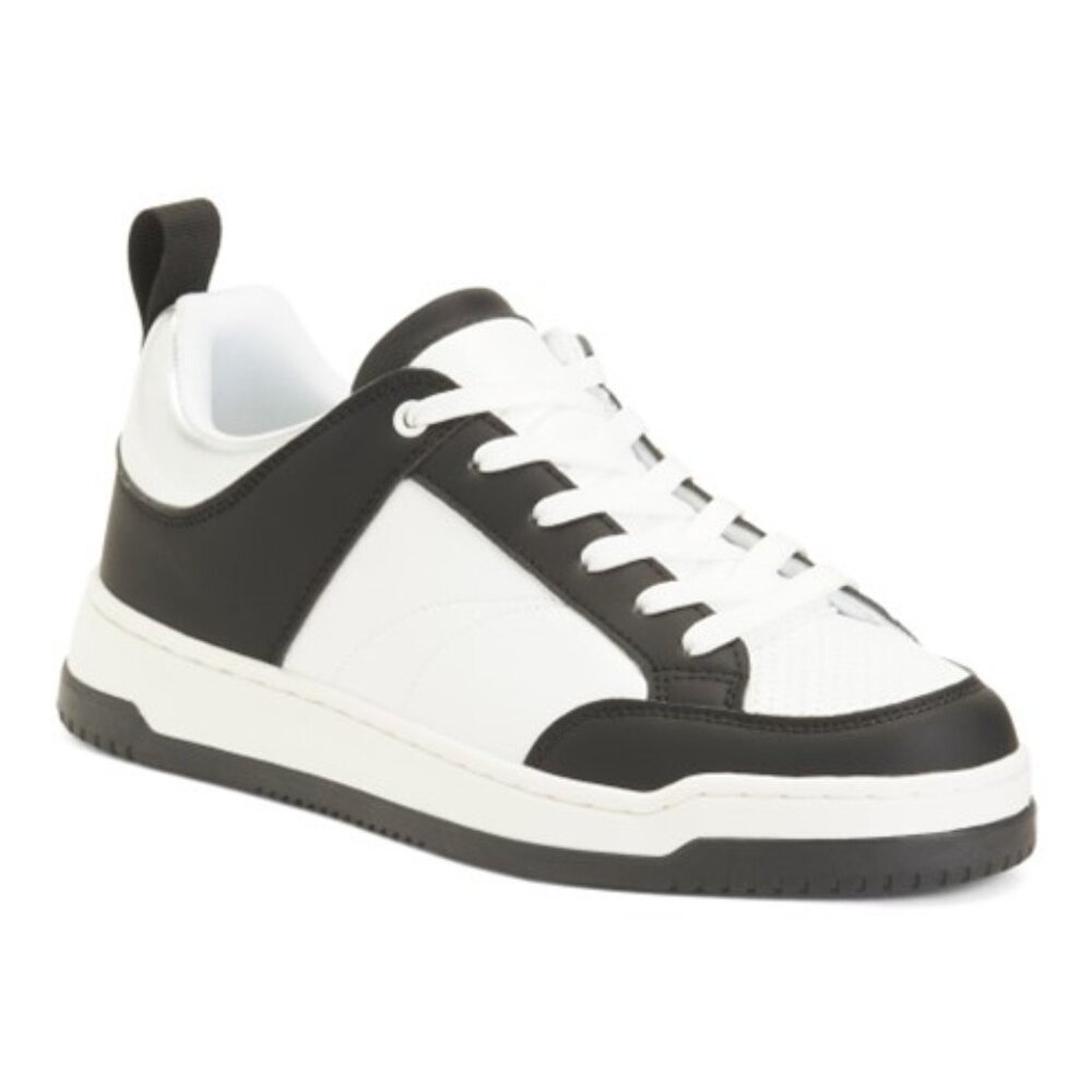 Womens STEVE MADDEN Renegade Color Block Leather Sneakers (Black & White)